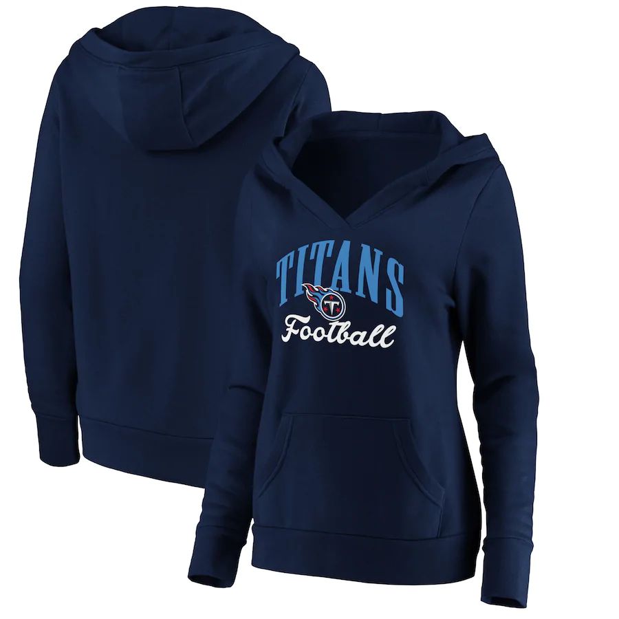 Women Tennessee Titans Fanatics Branded Navy Victory Script V-Neck Pullover Hoodie